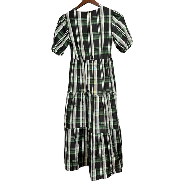 Topshop Women Plaid Ruffle Midi Dress Green Size US 2 - Picture 2 of 9